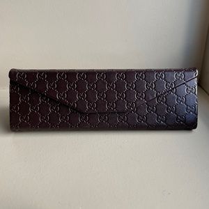 NWOT Gucci Slim Tri-Fold Leather Collapsible Hard Glasses Case - Brown